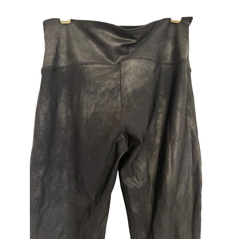Spanx Faux Leather Moto Leggings Very Black High Waisted Ribbed Sz M City Goth - Picture 5 of 8